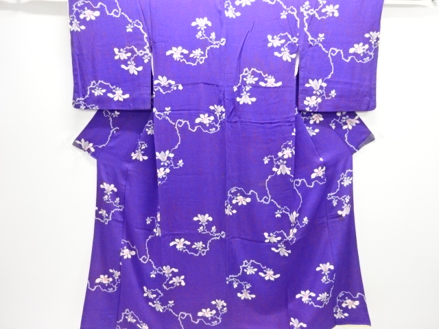 アンティーク　錦紗枝花模様着物